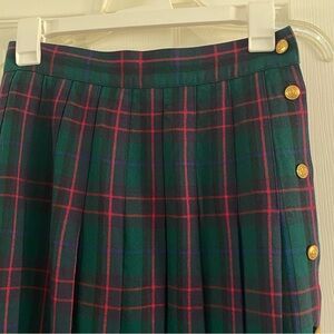 Vintage Core Plated Plaid Green and Red Women's Skirt Grandmother Core